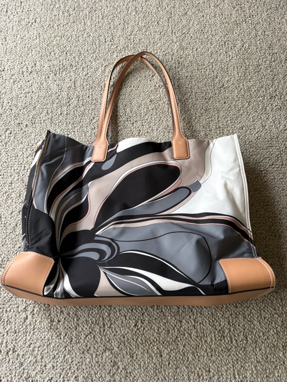 Tory Burch Ella Tote Neutral Tulip Swirl Print Large Laptop Work Travel Bag - Picture 6 of 10